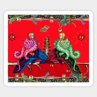 WEIRD MEDIEVAL BESTIARY RED GREEN HYBRID DRAGONS IN ROYAL RED Magnet